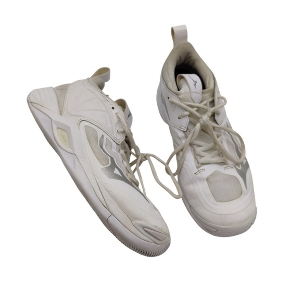 Mizuno Womens Sporty Volleyball Court Wave Momentum 2 Shoes SZ 9 White Silver